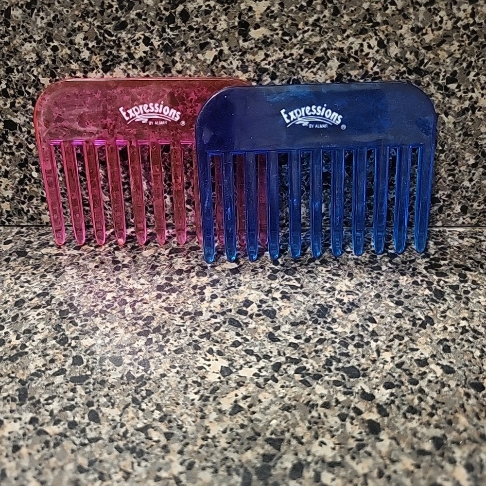 VINTAGE 90's Plastic Wide Tooth Combs Expressions  by Almar Pink Blue Retro RARE